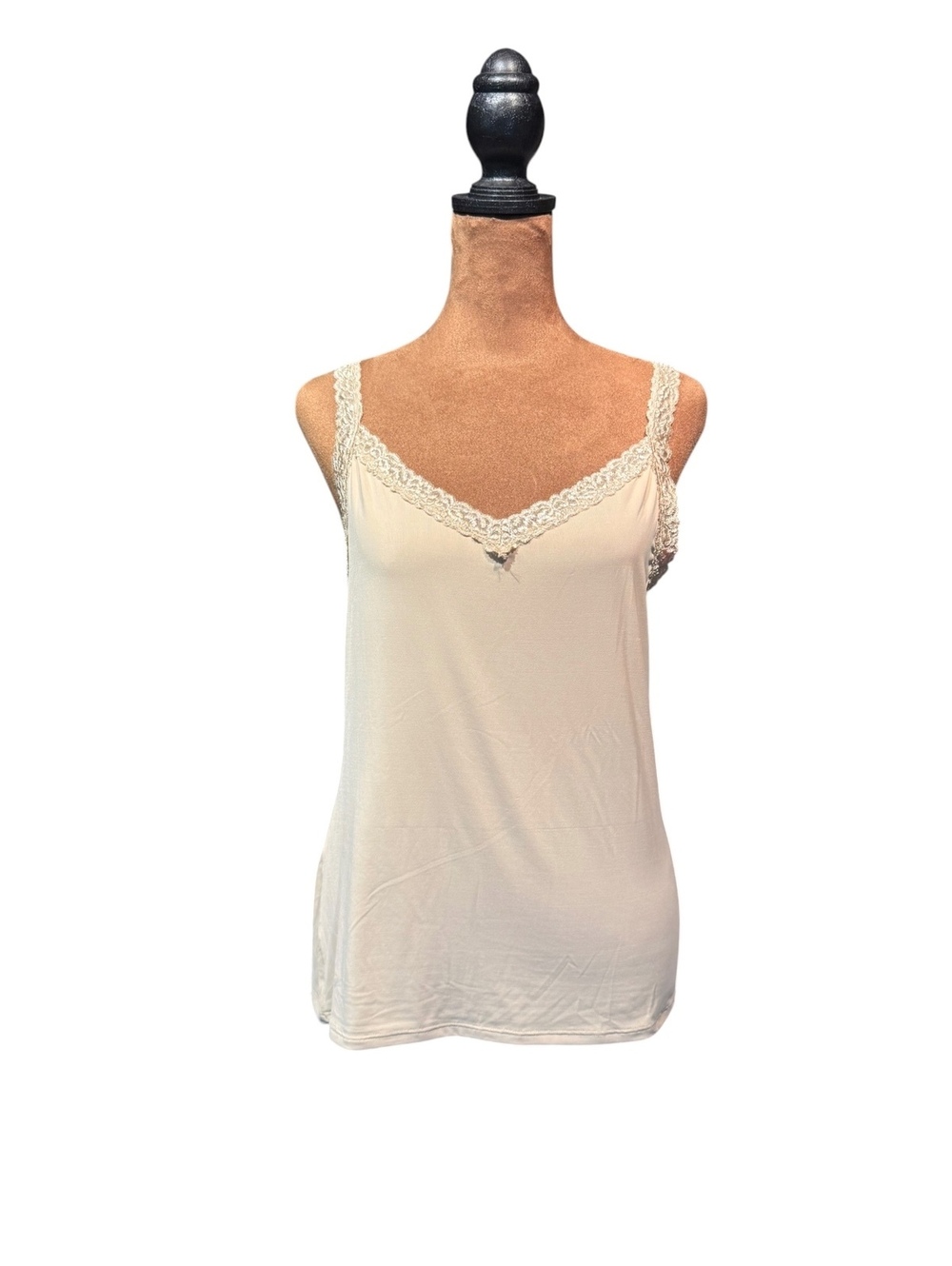 Vanity Fair Beige Nylon Spandex Lace Trim Camisole Tank Top